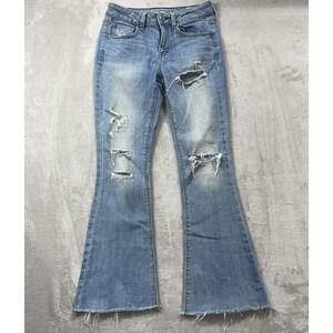 American Eagle Outfitters Jeans Womens 4 Blue Hi Rise Artist‎ Bootcut Destroyed
